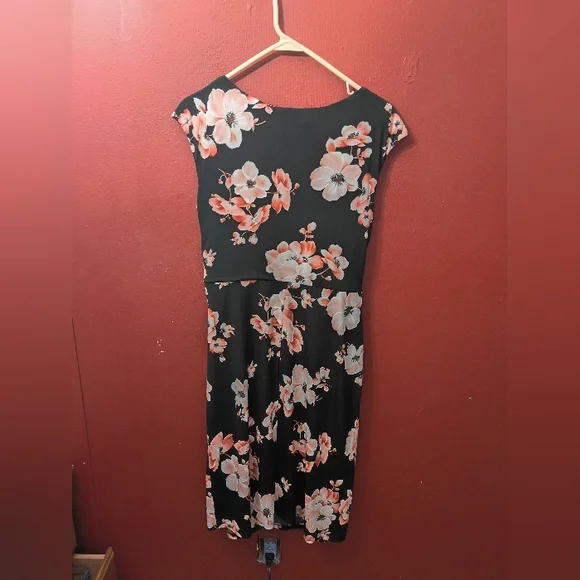 Connected Apparel Black and Pink Floral Midi Dress - Picture 10 of 11